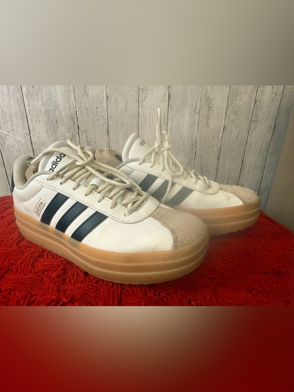 adidas VL Court Bold Cloud White Core Black Low Top Sneakers Gum Sole 8.5 see ph
